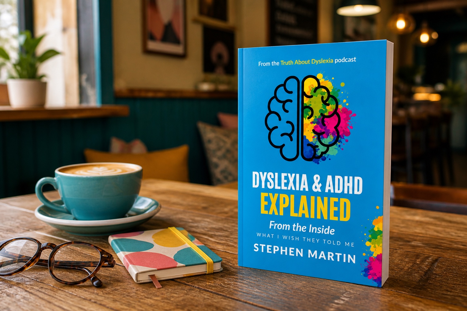 Dyslexia and ADHD Explained From The Inside standing on a coffee shop table