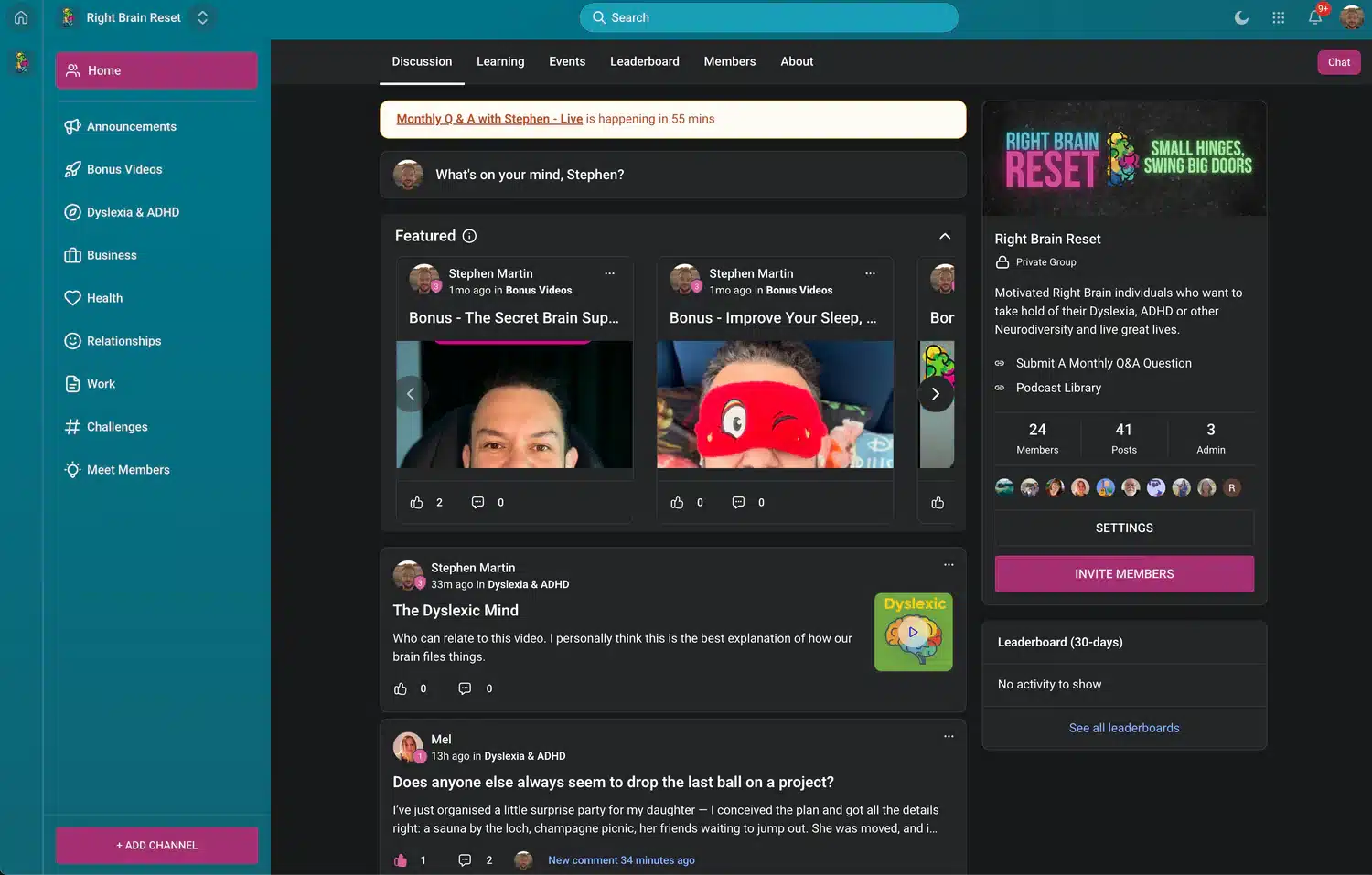 Adults connecting through the Right Brain Resetters community