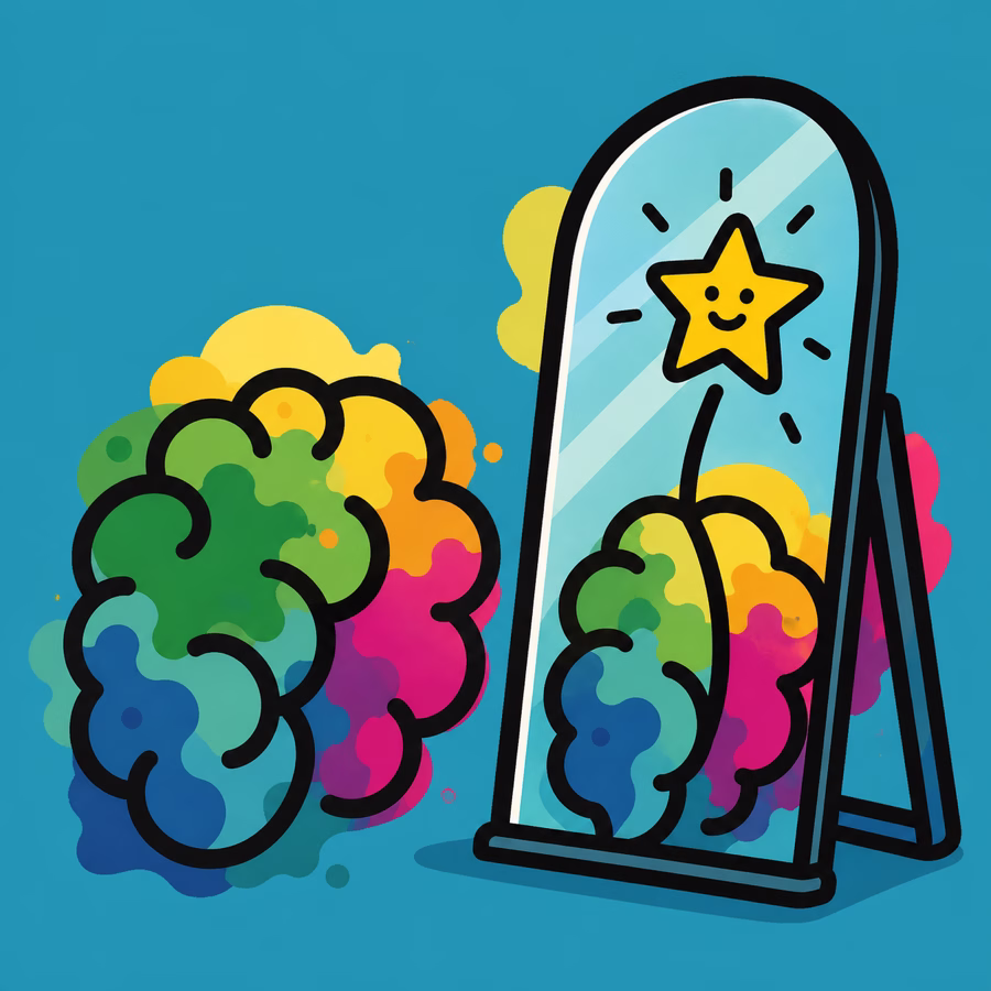 Colourful dyslexia brain illustration reflected in a mirror with a bright star
