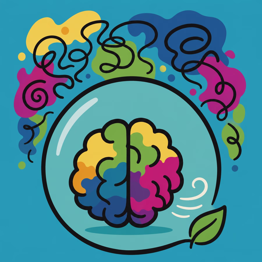 Colourful dyslexia brain illustration finding calm within swirling thoughts